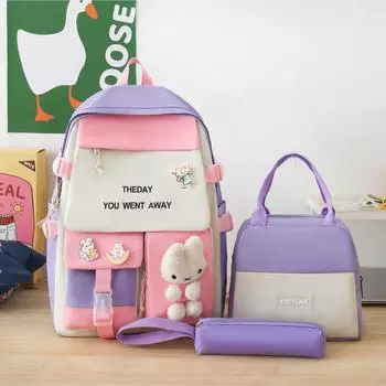 Комплект из трех рюкзаков, легкий школьный рюкзак с мультяшным принтом, рюкзак для девочек чёрный