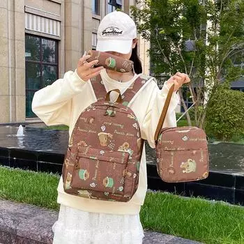 Комплект из трех рюкзаков, школьная сумка для студента, женский рюкзак с принтом, вместительный легкий рюкзак с канцелярской сумкой, сумка для ручек фиолетовый