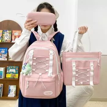 Комплект из трех рюкзаков, школьный рюкзак для студента, женский рюкзак большой вместимости чёрный