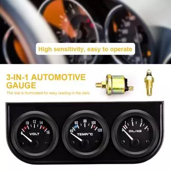 Комплект из трех счетчиков 52 мм, датчик температуры воды + вольтметр + датчик давления масла с датчиком, резьба датчика 1/8 NPT, автомобильный счетчик 3 в 1 серебряный