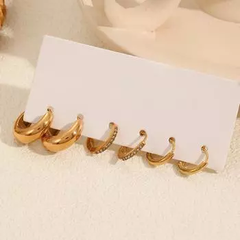 Комплект из трех серег из нержавеющей стали, универсальные женские модные серьги и высококачественные застежки из титановой стали с покрытием из 18-каратного золота, сохраняющего цвет 18K