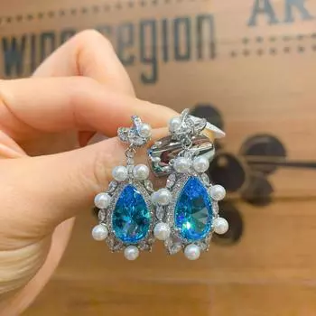 Комплект из трех серег с циркониевым жемчугом, серьги, ожерелье с небольшим количеством жемчуга и бриллиантами цвета морской волны, красочное драгоценное кольцо.