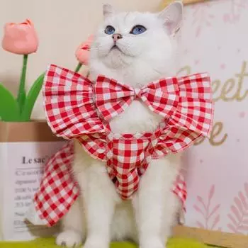 Комплект из юбки в клетку для домашних животных на осень/зиму, галстук-бабочка, одежда для домашних животных, одежда для кошек, платья для собак маленьких собак, одежда для щенков XS