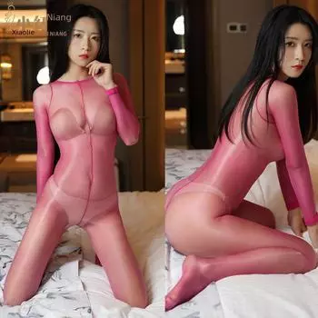 Комплект из ультратонких черных блестящих и шелковистых прозрачных чулок Aurora с открытой промежностью open crotch