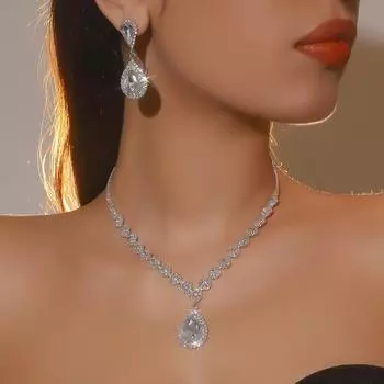 Комплект из высококачественного ожерелья и серег со стразами, модная и роскошная подвеска из циркония в форме капли воды.