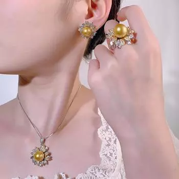 Комплект из жемчуга, имитация натурального жемчуга, кольцо с подвеской, серьги-иглы из серебра 925 пробы, двухцветный жемчуг, гальваническое покрытие для женщин