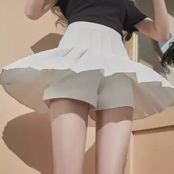 Комплект из женской плиссированной юбки в японскую клетку с высокой талией и черной рубашки JK Uniform S темные хаки