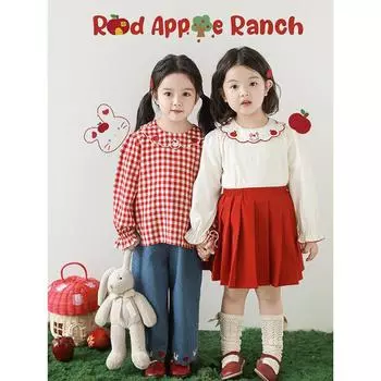 Комплект из жилета Red Apple Ranch Spring для девочек Wulibuyi с рубашкой с рукавами-фонариками, джинсовой курткой и модными брюками 90 cm