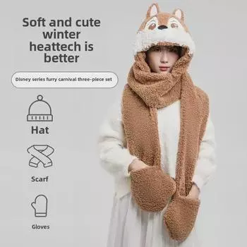 Комплект из зимней шапки, шарфа и перчаток Chichi Dadi - милый дизайн лисы для женщин хаки