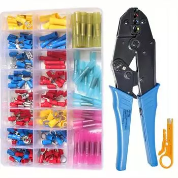 Комплект изолированных соединителей, кабельные наконечники + обжимной инструмент 40J + leng ya + BHT + xiao bo xian жёлтый/синий