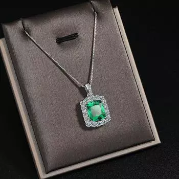 Комплект изумрудов, полный цирконий, квадратное ожерелье, кулон, женские подарки на День святого Валентина, романтические аксессуары copper белого золота