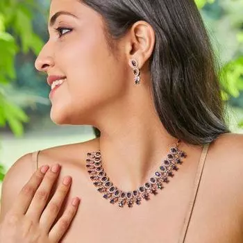 Комплект изысканного женского ожерелья Estele с покрытием из розового золота, CZ и синими кристаллами