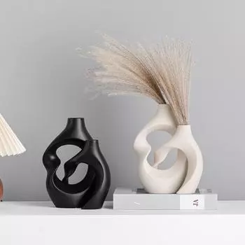 Комплект керамических ваз в стиле бохо, полые, скандинавские, современные предметы декора для гостиной, минималистский декор для книжной полки, центральный элемент белый