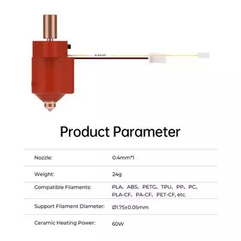Комплект керамического нагревательного блока Creality K1 Max с керамической мощностью нагрева 60 Вт, отличная теплопроводность красный