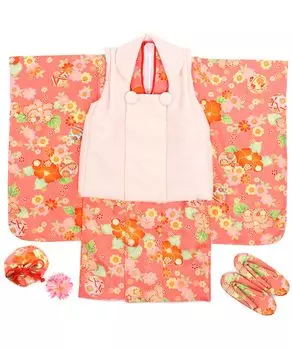 Комплект кимоно для девочек 3 лет, ткань, простые аксессуары, полный комплект 753, шарик пиона [KYOETSU] Shichi-Go-San (3. Мечта)