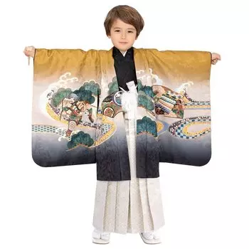 Комплект кимоно хакама для мальчиков 5 лет, шлем Хакама с узором Ева [KYOETSU] Shichi-Go-San (5 Размер, 4-Золотистый Коричневый Ястреб (Хакама Нарихириши))