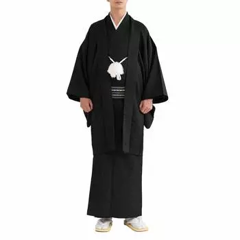 Комплект кимоно, который можно стирать [KYOETSU] Комплект, кимоно, 2 предмета (Длинное кимоно, хаори), Мужской (Л, Черный) чёрный