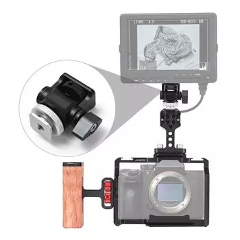 Комплект клетки Andoer для камеры из алюминиевого сплава, включая клетку для камеры + верхнюю ручку + деревянную ручку + мини чёрный