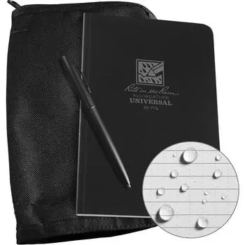 Комплект книг в непромокаемой обложке «Rite in the Rain»: Черная ткань CORDURA®, черный блокнот размером 4 5/8 x 7 1/4 и водонепроницаемая ручка (нет. 774B-КОМПЛЕКТ)