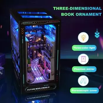 Комплект книжного уголка «сделай сам» со светом, киберпанк, 3D миниатюрная модель с видом на улицу, вставка, украшение для книжной полки дома, будущее