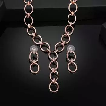 Комплект колье эллиптической формы Estele с покрытием из розового золота и кристаллами для женщин