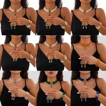 «Комплект колье-чокера в европейско-американском стиле с квадратными стразами и жемчужными бусинами» Suit 5360 белый/чёрный