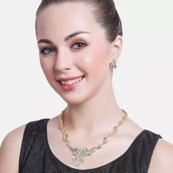 Комплект колье Estele из 24-каратного золота с цветочными листьями и австрийскими кристаллами