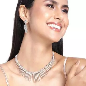 Комплект колье Estele с родиевым покрытием и блестящими полосками CZ для женщин