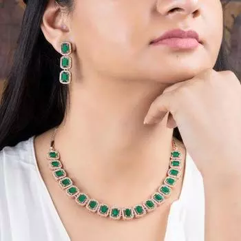Комплект колье Estele с розовым золотом и камнями Эмральд из циркония для женщин