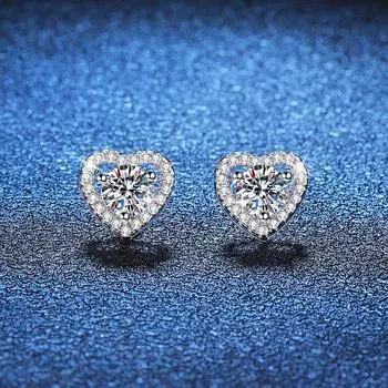 Комплект колец Bague Ringen S925 из стерлингового серебра с 1-каратным муассанитом, классические серьги в форме сердца из муассанита, подарок на День святого Валентина 1ct