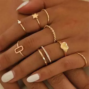Комплект колец для женщин, простой и модный, нишевый дизайн, звезда, луна, геометрическое кольцо, ювелирные изделия one size золотой