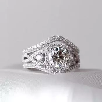 Комплект колец из серебра и белого циркония, роскошные женские обручальные кольца No. 5