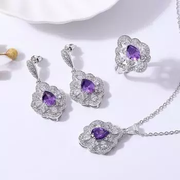 Комплект колец «Капля воды», комплект колье из разноцветной меди с микроинкрустацией цирконием. Necklace