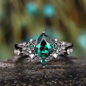 Комплект колец Sanjie Green Zircon Flower — элегантные, роскошные многослойные кольца для женщин Size 9