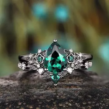 Комплект колец Sanjie Green Zircon Flower: Элегантные многослойные кольца для женщин Number 11 зелёный