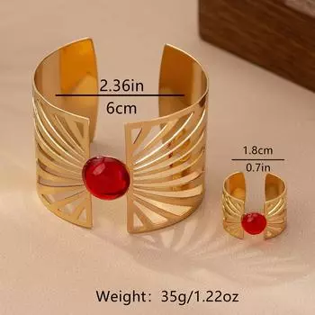 Комплект колец в стиле ретро с полым браслетом золотой