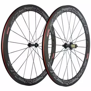 Комплект колес Windbrake Bike Hitachi Super Team 50 мм Clincher 700c 23 мм для шоссейного велосипеда с карбоновыми колесами Gold 2 Go (Белая линия)