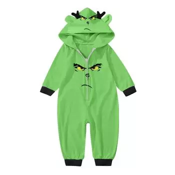 Комплект комбинезона на молнии с капюшоном и длинными рукавами для всей семьи с рождественским принтом