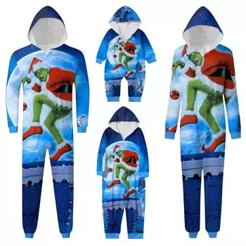 Комплект комбинезона на молнии с капюшоном и длинными рукавами для всей семьи с рождественским принтом 3 Months