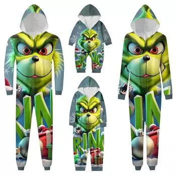 Комплект комбинезона на молнии с капюшоном и длинными рукавами для всей семьи с рождественским принтом 12 Months