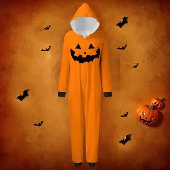 Комплект комбинезона на молнии с капюшоном и длинными рукавами для всей семьи с принтом на Хэллоуин M
