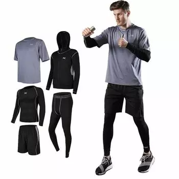 Комплект компрессионной одежды Спортивная одежда с длинным рукавом Короткий рукав Антибактериальная и устойчивая к запахам Впитывающая пот Быстросохнущая одежда для бега Спортивная майка Топ