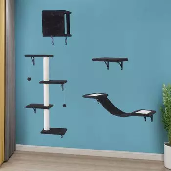 комплект кошачьей мебели 4 настенных каркаса для кошек деревянная кошачья мебель кошачья мебель кошачье гнездо кошачья платформа для прыжков кошачий гамак настенный - чёрный