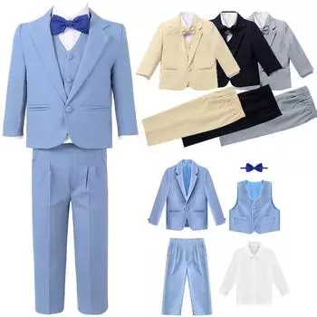 Комплект костюма для маленьких мальчиков, детский пиджак джентльмена, жилет, рубашка с галстуком-бабочкой и брюки, комплекты из 5 предметов, детская официальная одежда для свадебной вечеринки 1-2 Years серый