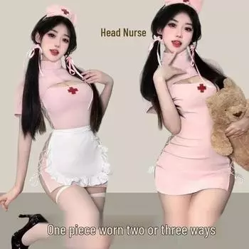 Комплект костюма медсестры «Милое сердце» со стоячим воротником, вырезами на декольте и ягодицах One Size (80-120 cm bust)