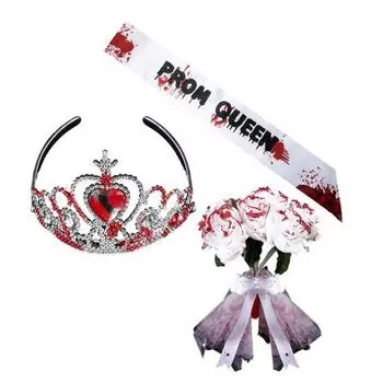 Комплект костюма на Хэллоуин «Призрак невесты» Готическая свадебная одежда с букетом и короной Аксессуары для зомби-наряда для вечеринок и мероприятий One Size A