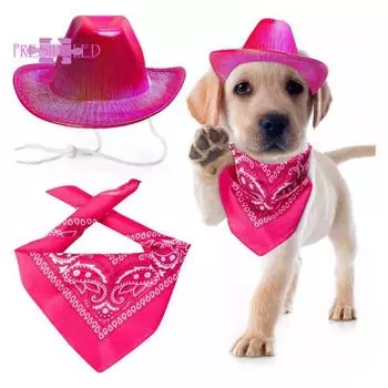 Комплект ковбойского костюма для собак, регулируемая пряжка, дышащий, удобный в ношении, шапка-бандана, шарф - для маленьких, средних и больших собак, домашних животных розы красного