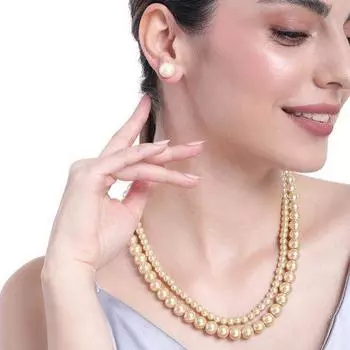 Комплект красивого жемчужного ожерелья с двойной линией Estele с родиевым покрытием для женщин