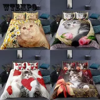 Комплект кровати с мультяшным котом и таблетками. Три комплекта домашнего постельного белья для увеличения размера. 220*240