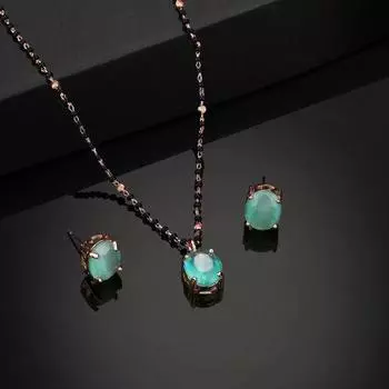 Комплект круглого дизайнерского ожерелья Estele с покрытием из розового золота и камнями мятно-зеленого цвета для женщин